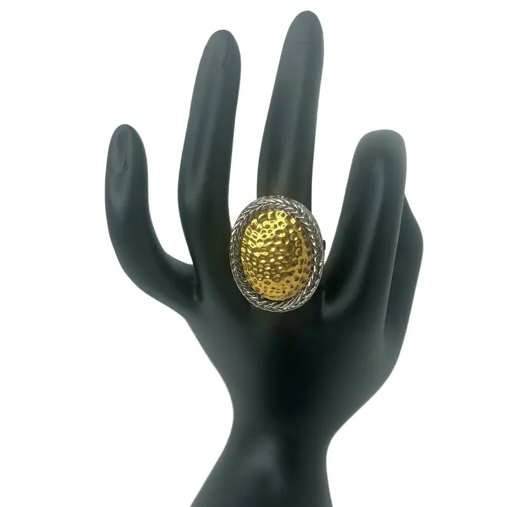 Silver and Gold Oval Ring - Size 8
